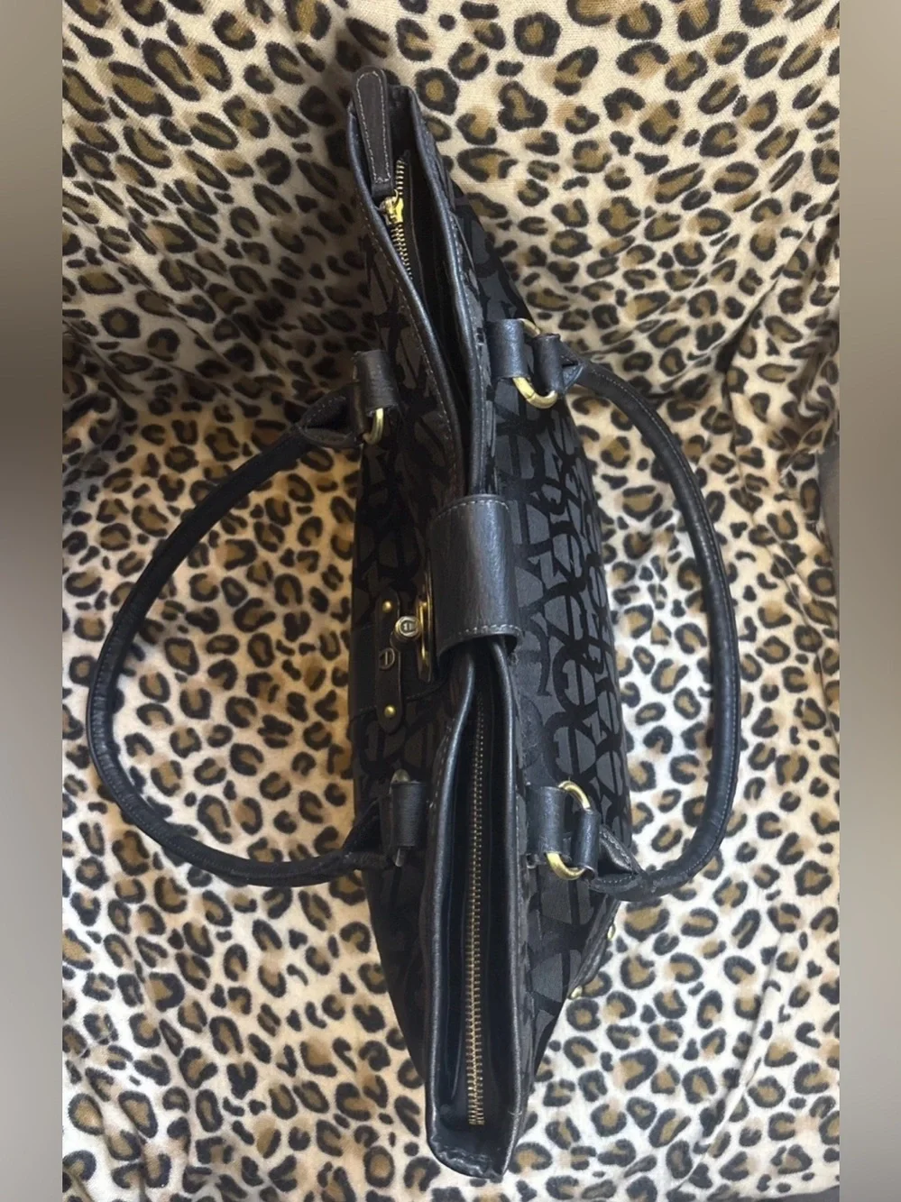 Etienne Aigner Black Turn lock Signature Jacquard/Leather Satchel/Shoulder/Tote